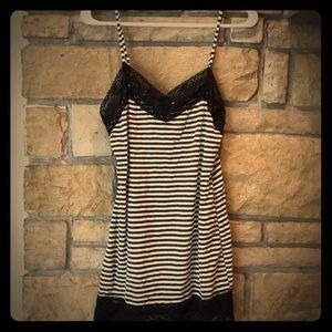 Black & white striped tank with lace. Junior Large